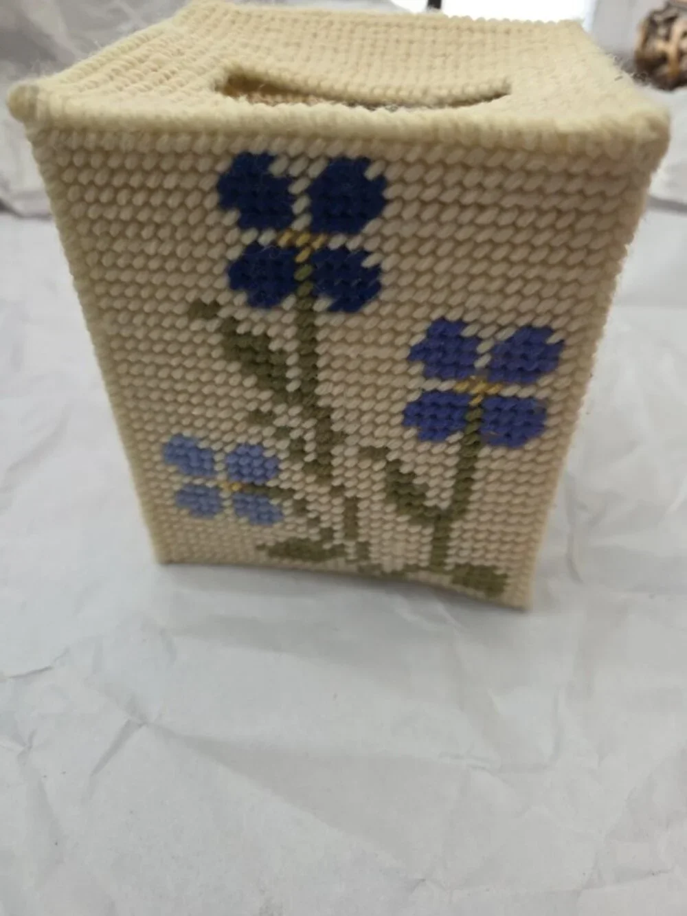 2 PCS HANDMADE NEEDLEPOINT CANVAS TISSUE BOX COVERS